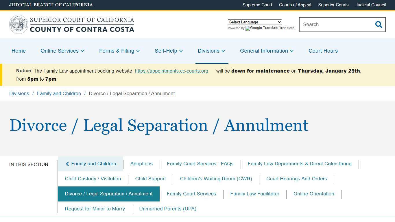 Divorce / Legal Separation / Annulment Superior Court of California County of Contra Costa