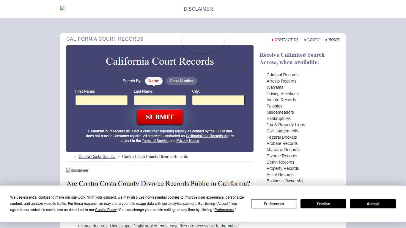 Contra Costa County Divorce Records CaliforniaCourtRecords.us
